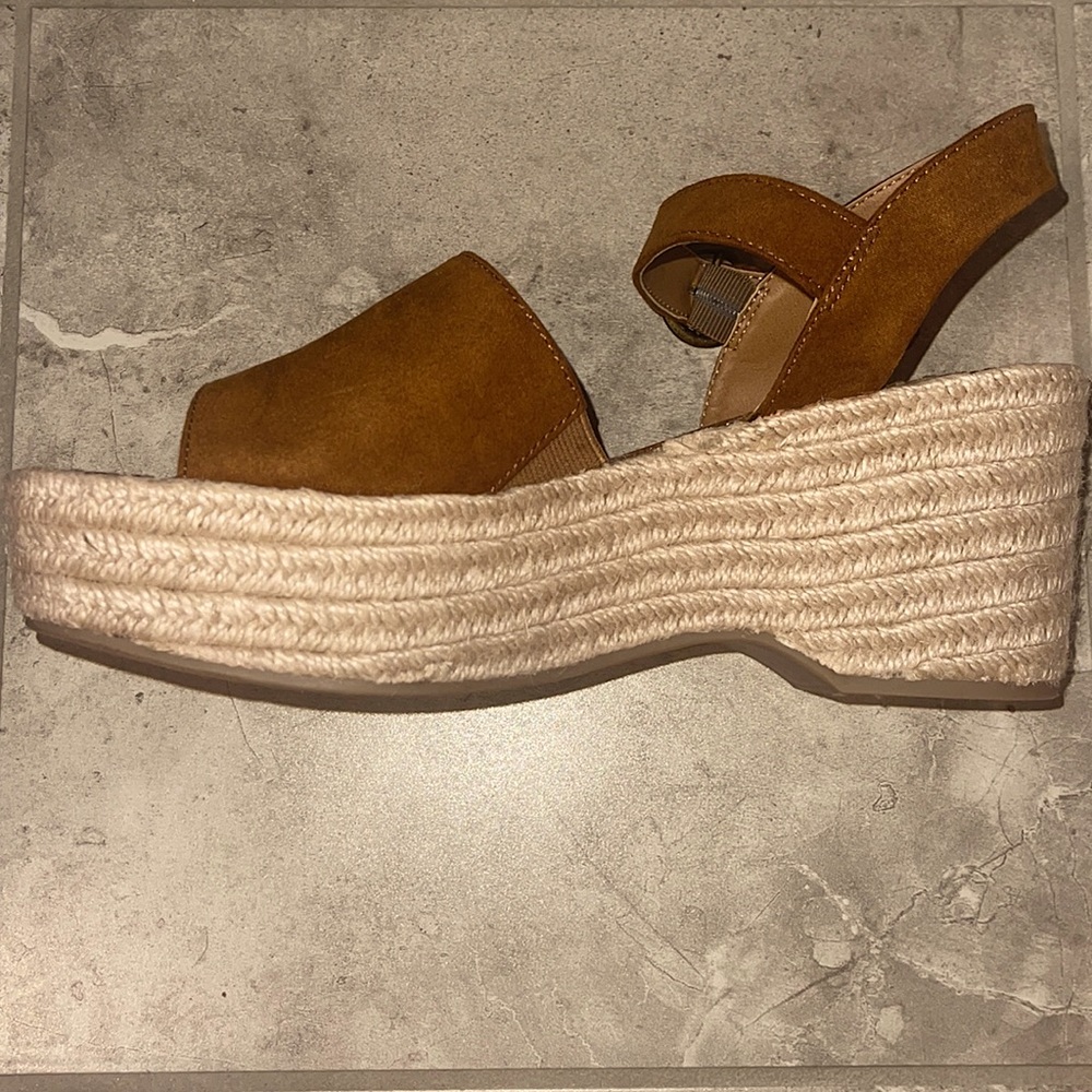 These wedged sandals are so cute. They are from target, and a size 9.5 (women’s)